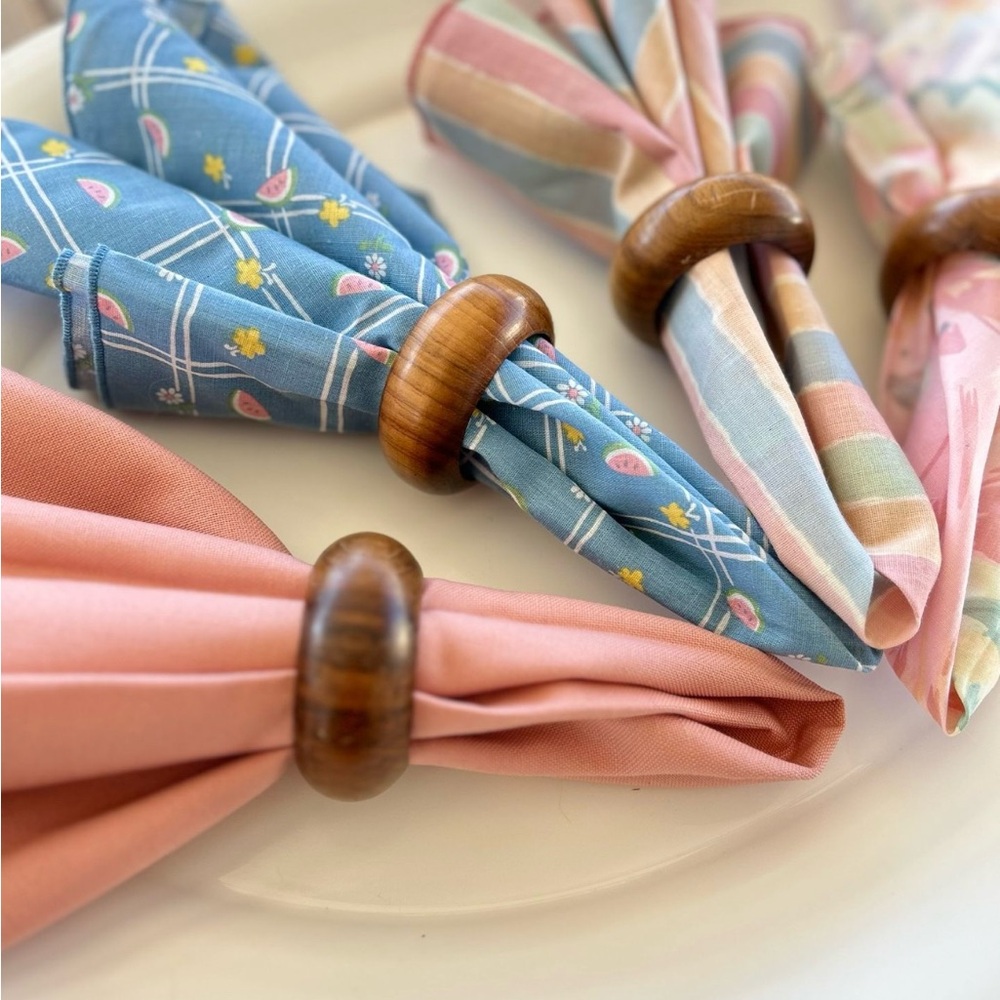Vintage Teak Wood Napkin Rings